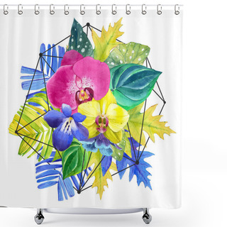 Personality  Watercolor Illustration With Tropical Flowers. Shower Curtains