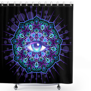 Personality  Sacred Geometry Symbol With All Seeing Eye In Acid Colors. Mystic, Alchemy, Occult Concept. Design For Indie Music Cover, T-shirt Print, Psychedelic Poster, Flyer. Shower Curtains