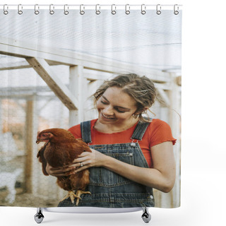 Personality  Happy Young Woman With A Brown Hen Shower Curtains