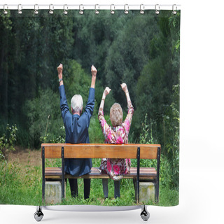 Personality  Retired Couple On Park Bench Shower Curtains