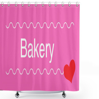 Personality  Pink Bakery Label With Red Heart And Curved Lines Shower Curtains