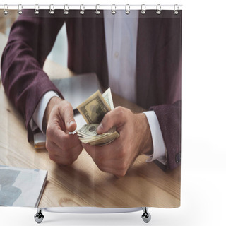 Personality  Businessman Counting Dollar Banknotes Shower Curtains
