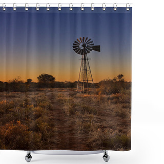 Personality  Lovely Sunset In Kalahari With Windmill And Grass Shower Curtains