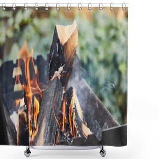 Personality  Selective Focus Of Firewood With Fire Flames In Grill Shower Curtains
