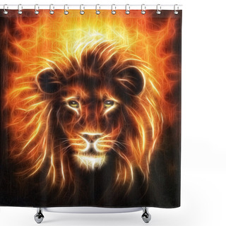 Personality  Lion Close Up Portrait, Lion Head With Golden Mane, Beautiful Detailed Oil Painting On Canvas, Eye Contact Fractal Effect Shower Curtains
