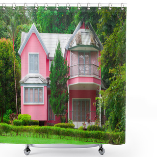 Personality  Pink House In Forest Shower Curtains