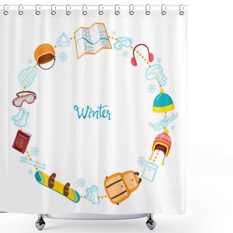 Personality  Winter Equipment Icons On Round Frame Set shower curtains