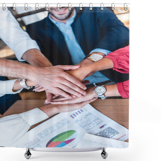 Personality  Cropped Shot Fo Business Team Holding Hands At Workplace In Office Shower Curtains