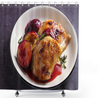 Personality  Chicken Thighs And Plums In Ginger, Honey And Red Wine Sauce With Thyme Shower Curtains