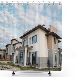 Personality  Newly Constructed Building Under Cloudy Sky Shower Curtains