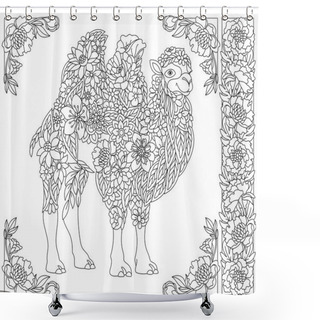Personality  Adult Coloring Book Page. Floral Camel. Ethereal Animal Consisting Of Flowers And Leaves Shower Curtains