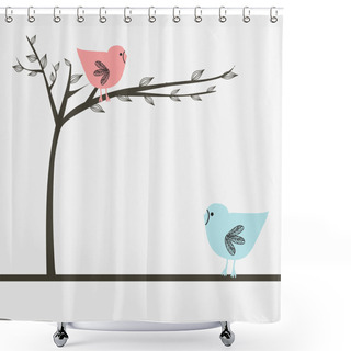 Personality  Abstract Birds Couple. Birds Couple In Love Vintage Vector Illustration. Shower Curtains