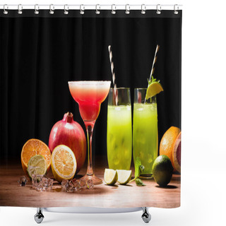 Personality  Alcohol Drinks With Lime, Pomegranate And Ice Cubes On Table Shower Curtains