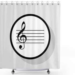 Personality  Music Violin Clef Sign. G-clef. Vector. Flat Black Icon In White Circle With Shadow At Gray Background. Shower Curtains