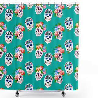 Personality  Halloween, Day Of The  Dead,  Dia De Los Muertos Print Background, Seamless Pattern Design Shower Curtains