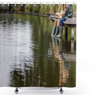 Personality  Father And Son Fishing On Lake Shower Curtains