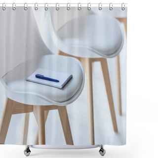 Personality  Notepad And Pen On Chair In Modern Office Shower Curtains