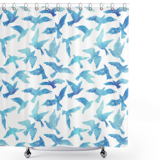 Personality  Watercolor Silhouettes Of Flying Birds. Seamless Pattern Shower Curtains