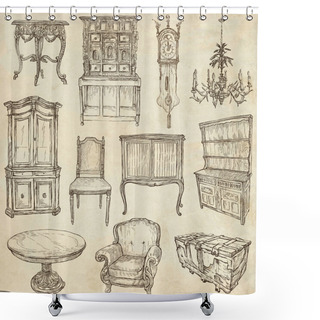 Personality  Furniture - Freehand Sketches On Paper Shower Curtains