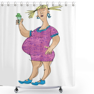 Personality  Pregnant Woman With Ice Cream - Cartoon Shower Curtains