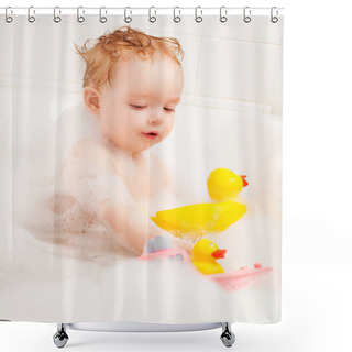 Personality  Baby Taking A Bath Shower Curtains