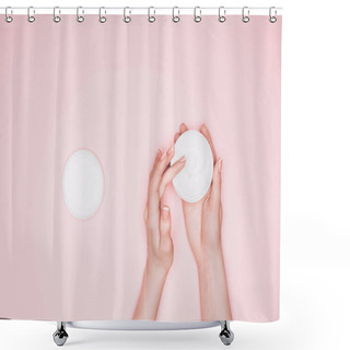 Personality  Cropped Shot Of Woman Taking Moisturizing Cream From Can Isolated On Pink Shower Curtains