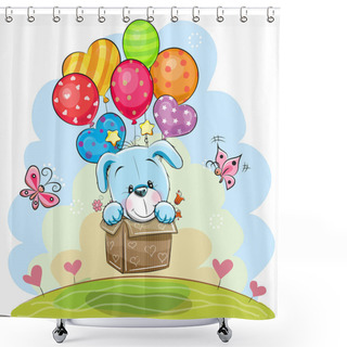 Personality  Cute Cartoon Puppy With Balloons Shower Curtains