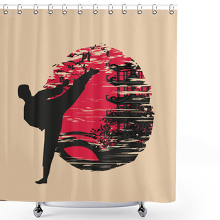 Personality  Creative Abstract Illustration Of Karate Fighter Shower Curtains