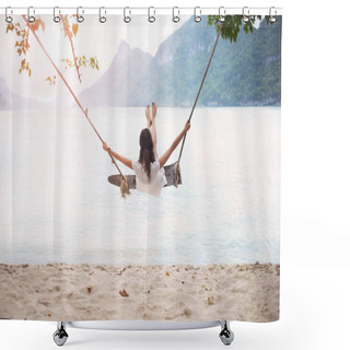 Personality  Carefree Happy Woman Swinging  Shower Curtains