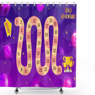 Personality  Space Adventure Game. Graphic User Interface. Template For Childrens Board Game. Vector Background With Funny And Cute Planets. Shower Curtains