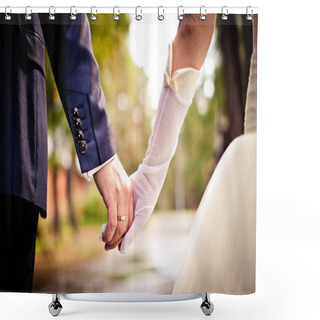 Personality  Bride And Groom Holding Hands Shower Curtains
