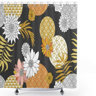 Personality  Silver And Golden Seamless Floral Pattern. Shower Curtains