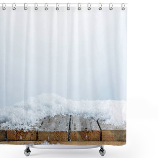 Personality  Striped Wooden Fence Covered With Snow On White Shower Curtains
