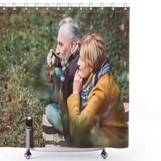Personality  Mature Couple Drinking Tea In Park Shower Curtains