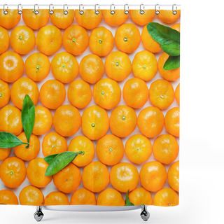 Personality  Christmas  Tangerine Mood!) Wreath Made Of  Fresh Small Tangerines And Green Leaves On White Wooden Background. The Best Xmas Celebration Background.  Flat Lay, Top View, Copy Space.  Shower Curtains