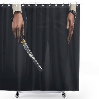 Personality  Cropped Shot Of Yakuza Member With Tanto Knife Shower Curtains