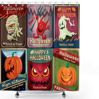 Personality  Vintage Halloween Poster Design Set Shower Curtains
