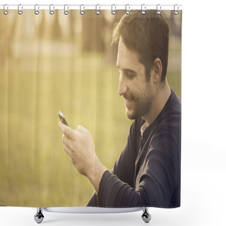 Personality  Man With Smart Phone Shower Curtains