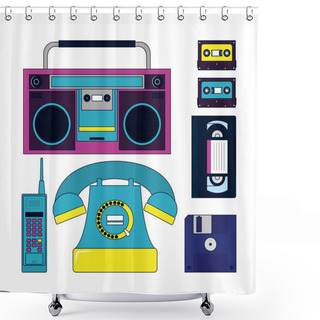 Personality  Set Of 90s Elements And Technology Shower Curtains