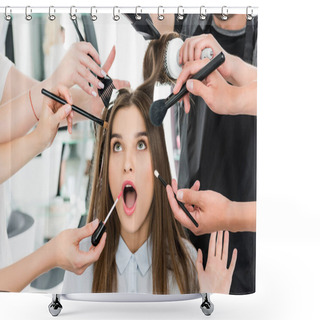 Personality  Woman In Beauty Salon Getting Styling Shower Curtains