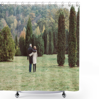 Personality  Mature Couple Walking In Autumn Park Shower Curtains