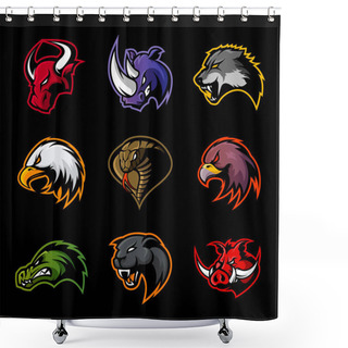 Personality  Bull, Rhino, Wolf, Eagle, Cobra, Alligator, Panther, Boar Head Isolated Vector Logo Concept.  Shower Curtains