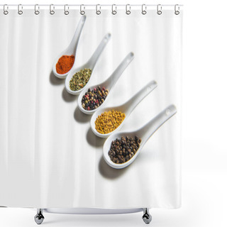 Personality  Various Spices In Spoons  Shower Curtains