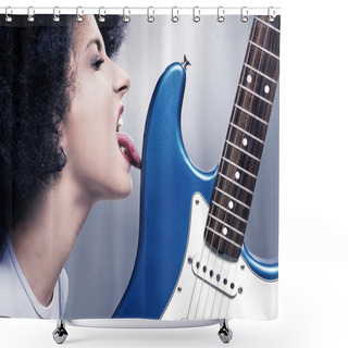 Personality  Beautiful Rock-n-roll Girl Licking A Guitar Shower Curtains