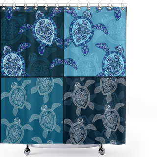 Personality  Set Of Vintage Seamless Patterns With Turtles Shower Curtains