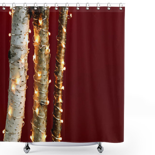 Personality  Christmas Lights On Birch Branches Shower Curtains
