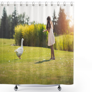 Personality  Girl Feeding Geese In Park  Shower Curtains