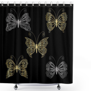 Personality  Beautiful Gold And Silver Butterflies. Shower Curtains