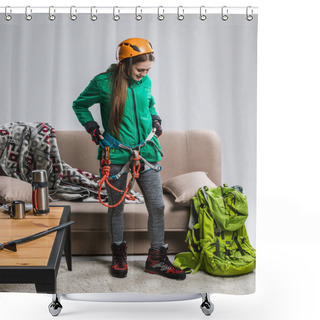 Personality  Beautiful Climber With Climbing Equipment At Home Shower Curtains