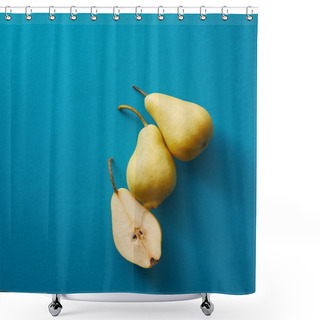 Personality  Top View Of Appetizing Pears On Blue Surface Shower Curtains